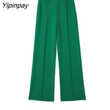 Yipinpay New Women Blazer Suit Sets 2023 Autumn Winter Double Breasted Office Outfits Jacket+Zipper Flare Trousers Outwear