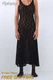 Yipinpay Fashion Women Sleeveless Tank Dress Summer Casual Backless Sheer Lace Party Dress For Club Streetwear Hot Sale S-XL