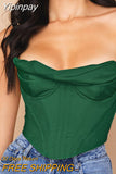 Yipinpay Quality Summer Corset Top Y2k Women 2023 Lined Sexy Bodycon Top Draped Black White Female Padded Top for Party Club