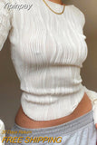 Yipinpay Ruched Crop Top Women Long Sleeve T Shirt Vintage Clothes White Skinny Basic Tee Corset Pulovers 2023 Female Blouse T-shirts