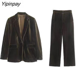 Yipinpay Simple Women Autumn Velvet Blazer Jackets Pants Set 2023 Office Single Button Coat Female Oversize Clothes Outerwear