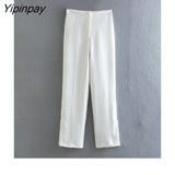 Yipinpay New Women Solid Vest Blazer Suit Set 2023 Spring Double Breasted Sleeveless Jackets Side Zipper Pencil Pants