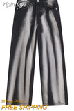 Yipinpay Men's Baggy Wide Leg Jeans Unisex Vintage Washed Blue Denim Trousers High Waist Loose  Straight Male Pants Harajuku Streetwear