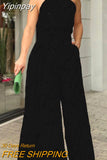 Yipinpay Woman Jumpsuits Elegant Long Women's Overalls Sexy Halter Sleeveless Wide Leg Romper Office Lady White One Piece Outfits