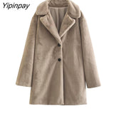 Yipinpay Winter Thicken Faux Fur Coat 2023 Fleece Solid Cardigan Jacket Female Coat Women Overcoat Casual Warm Plush Mujer Chaqueta