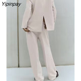 Yipinpay 2023 Autumn Winter Solid Blazer Pant Sets Long Sleeve Single Breasted Back Split Jacket Zipper Trouser Notched Outwear