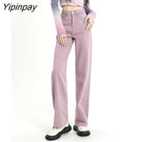 Yipinpay Purple Wide Leg Jeans Woman Loose High Waist Denim Pants Korean