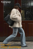 Yipinpay Thick Warm Fur Coat Women Elegant Turndown Collar Long Sleeve Short Coats Female Fashion Pockets Streetwear Outwear