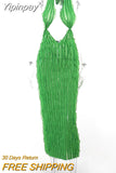 Yipinpay Halter Low Cut Backless Maxi Dress Women Sleeveless Pleated Slim Fit Robe 2023 Summer Beach Harajuku Lolita Y2K Clothes