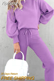 Yipinpay autumn and winter new style women's fashion high collar leisure long sleeve solid color sweater pants two-piece set