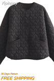 Yipinpay Fashion Jackets for Women 2023 Autumn Quilted Coat Woman O-Neck Chic Single-breasted with Pockets Cotton Jacket Outerwear