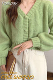 Yipinpay Knitted Short Jacket Women Sweaters Cardigan Solid V Neck Lantern Sleeve Button Fashion Soft Autum Cropped Coatn