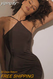 yipinpay Skims Dress Women Summer Dress Sleeveless Brown Bodycon Dress Female Solid Tank Dress Ruched Streetwear Sexy Dress