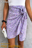 Yipinpay Chic High Waist Tie Up Wrapped Short Skirts Sweet Summer Women Ladies Flowers Mini Bodycon Skirts Office Lady Clothes