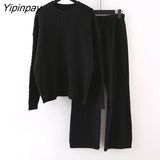 Yipinpay And Winter New Knitting Suit Women's Two-piece Sweater Large Loose Knitting Wide Leg Pants