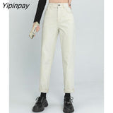 Yipinpay High Waist Elastic Denim Harem Pants Ladies Casual Vintage Wash Jeans Women Autumn Winter Brown Mom Jean Femme
