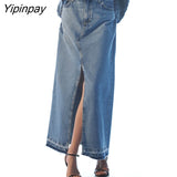 Yipinpay Women Spring Autumn Denim Skirt 2023 New Fashion Designer Mid-Calf Skirt High Street Party Zipper Casual Dresses