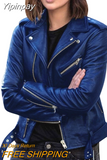Yipinpay Short Jacket Solid Revers Female Moto Biker Jackets 2023 Punk Women Cool Faux Leather Jacket Long Sleeve Zipper Equipped