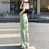 Yipinpay Women's Pants Loose High Waist Jeans Women 2023 Spring Denim Casual Female Floor-length Jeans Trousers