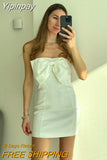 Yipinpay Sexy Satin Strapless White Bodycon Dress Mini Diamonds Bow Wedding Guest Night Party Dresses Summer Women Dress 2023