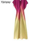 Yipinpay Women New Fashion Tie-Dyed Long Dresses 2023 Spring Summer Elegant Sleeveless Folds Sweet Vestidos High Street Outwear