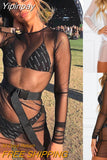 Yipinpay Mesh See Through Sexy Dress Womem Sundress Summer 2023 New Long Sleeve Lace Mini Dress Party Fits Beach Bikini Cover Up