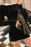 Yipinpay Autumn Korean Suit Sexy Bodycon Mini Skirt + Long Sleeve Solid Short Sweater Woman Knitted 2 Piece Dress Set Retro Casual