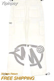 Yipinpay New Gothic Printed Cargo Pants Men's Y2K Street Hip-Hop Retro Harajuku Loose Wide-Leg Pants Punk Rock Straight Casual Pants