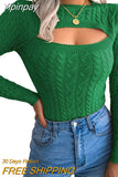 Yipinpay Winter Cutout Knit Sweaters Clothes for Women 2023 2023 Vintage Long Sleeve Cable Knit Round Neck Slim Cropped Sweaters