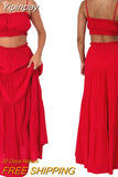 Yipinpay Boho Floral Print Two-Piece Suits Sling Bandeau Crop Tube Tops+High Waist Beach Long Skirts Women Holiday Beach Outfit