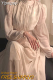 Yipinpay Elegant Solid Midi Dress Turtleneck Design 2023 Spring One Piece Dress Korean Fashion Long Sleeve Fairy Even Party Dress
