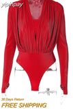yipinpay Sexy Club Long Sleeve Skinny Women Elegant Low Cut Bodysuit One Pieces High Waist Y2K Rompers Body Tops Outfits 2023