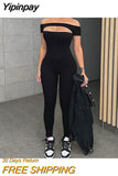 Yipinpay Solid Color New Sportswear Casual Jumpsuit Women Hollow Out Shoulder Tight Sexy Jumpsuit Femme Fitness Jumpsuit Workwear