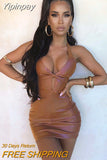 Yipinpay Black PU Leather Bodycon Dress Women Backless Halter Skinny Mini Dresses Party Clubwear Sexy Sleeveless Cut-Out Vestidos