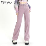 Yipinpay Purple Wide Leg Jeans Woman Loose High Waist Denim Pants Korean