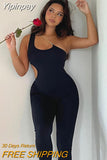 Yipinpay Chain Hollow Out Sexy Jumpsuit Women One Shoulder Sleeveless Jumpsuits Femme Black Streetwear Party Outfits Overalls 2023