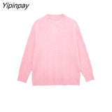 Yipinpay Fashion Solid Pink Knitted Sweater 2023 Spring Autumn Long Sleeve O-neck Pullover Tops Oversize Soft Casual Streetwear
