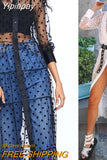 Yipinpay Autumn Women Mesh Sheer Maxi Dress See-through Party Club wear Dot Lovely Office Ladies Dress New