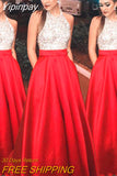 Yipinpay Skirts Women Sexy Sequin Red Sleeveless High Waist Skirts Patchwork Long Evening Formal Party Ball Prom Gown Skirts Hot