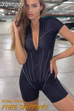 Yipinpay Women Jumpsuit Rompers Autumn Tight Short Sleeve Zipper Bodycon Playsuit Street Sexy Femme Black Sport Fitness Playsuit