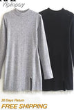 Yipinpay Rhinestone Short Dress Woman Grey Black Knit Dress Women Long Sleeve Autumn Mini Dress Elegant Party Dresses For Women