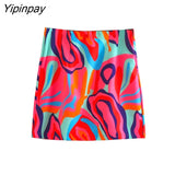 Yipinpay New Summer Elegant 2 Piece Printed Skirt Set Vintage Soft Turn Down Collar Long Sleeve Female Casual Skirt Lady Suit