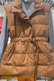 Yipinpay Stand Collar Sleeveless Vest For Women 2023 Winter Warm Belt Loose Waistcoat Padded Jackets Base Top Solid Color Overcoat