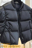 Yipinpay Chic Stand Neck Solid Zipper Down Vest Casual Loose Sleeveless Tank Tops Autumn Winter 2023 Fashion Short Coats Parkas