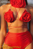 yipinpay 2023 Swimsuit Women Flower Sexy Thong Bikini Set Two Pieces Female Bathing Suit Beachwear Summer Bandage Party Swimwear