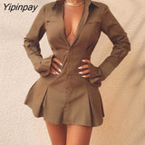 Yipinpay Women Solid Bell Sleeve Button Front Ruched Shirt Dress Bodycon Dress Party Dress for Women Dress 2023