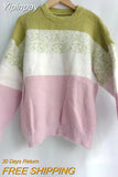 Yipinpay Mohair Soft Sweater Women's Autumn 2023 New Korean Contrast Sweet Knitted Tops Sueter Mujer Jumper Y2k Sweaters