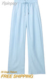 Yipinpay Fashion Women Wide Leg Pants 2023 Summer Female Casual Loose Lace Up Trousers Ladies Chic Elegant Low Waist Pants New In
