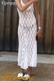 Yipinpay Fashion Women Sleeveless Tank Dress Summer Casual Backless Sheer Lace Party Dress For Club Streetwear Hot Sale S-XL