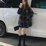 Yipinpay Women Suits Preppy Style Oversize Plaid Suit Woolen Coat Loose Long Ladies Overcoat Casual Female HOT Women Jacket